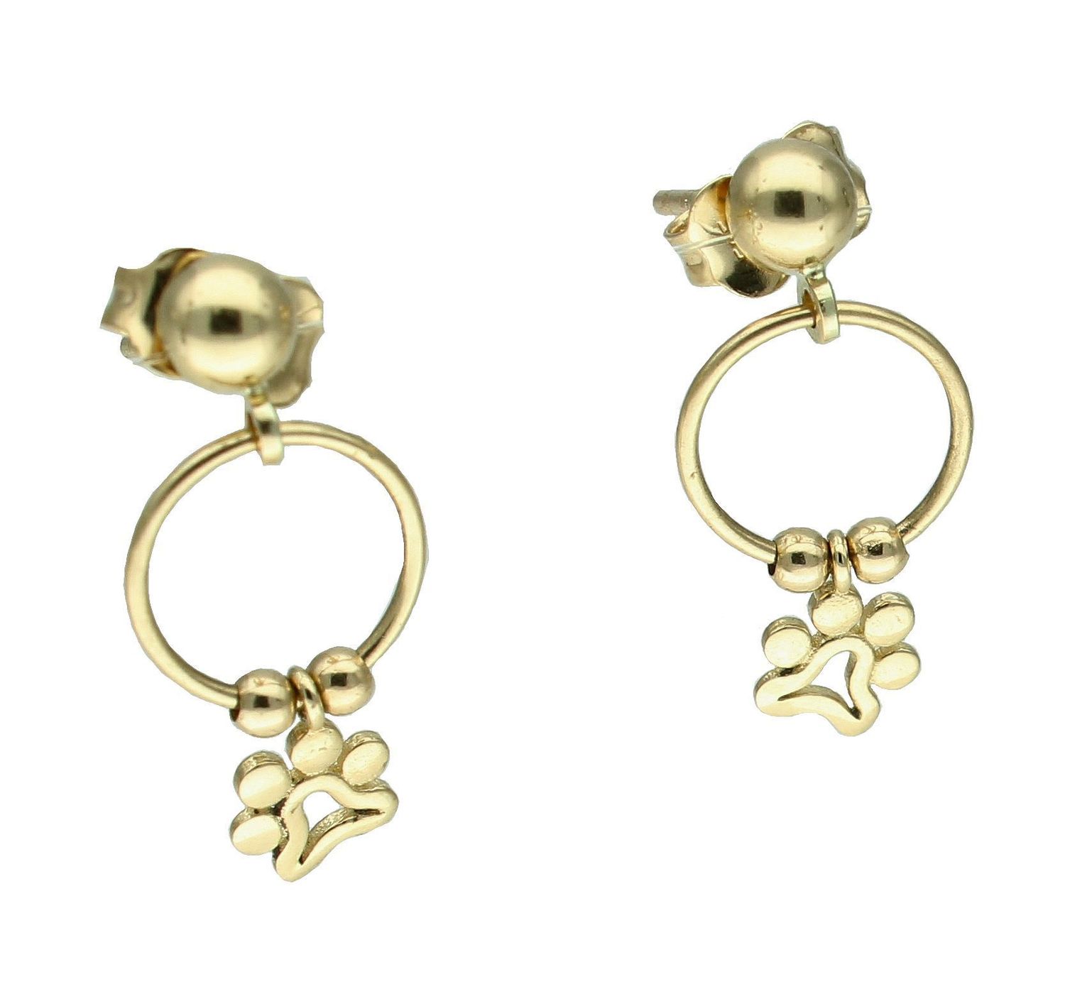 Złote kolczyki damskie 585 wiszące z psią łapką KL 9046. Złote kolczyki damskie. Złote kolczyki wiszące dla dziewczynki. Kolczyki złote psie łapki. Złote kolczyki wiszące na prezent (2).jpg